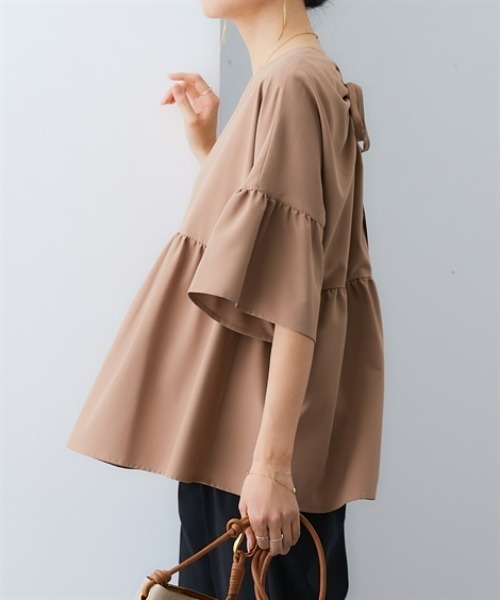 7days Life Styling(セブンデイズライフスタイリング)の「【UVカット】ストレッチバックリボンデザインチュニックブラウス(シャツ/ブラウス・レディース・モカ/ネイビー・S/M/L/LL)」の10枚目の写真