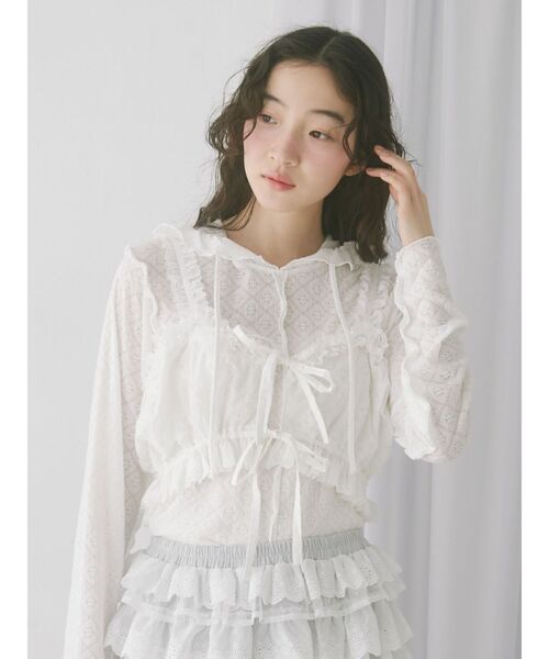 メリージェニー　フリルレースシャツ F フードレースtops（Tシャツ/カットソー）｜merry jenny（メリー