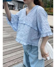 ehka sopo | Vネックフリルブラウス(シャツ/ブラウス)