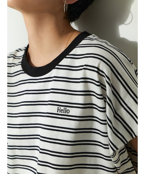 Brown&Street(ブラウンアンドストリート)の「HelloボーダーT(Tシャツ/カットソー・レディース・ブラック/ホワイト・FREE)」の3枚目の写真