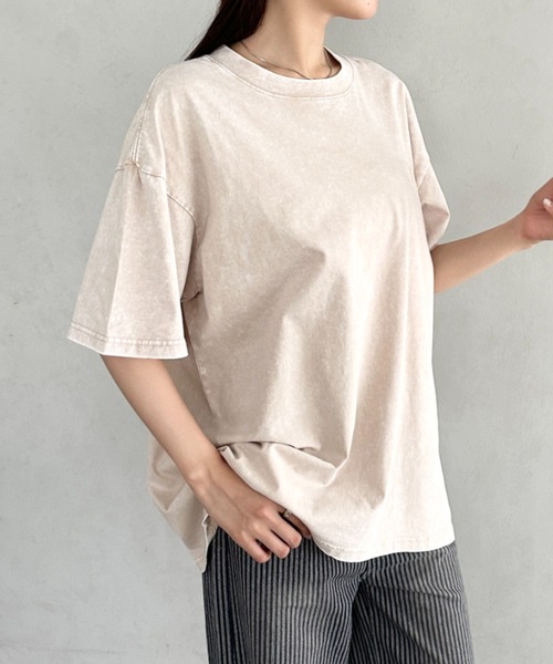 Bamm(バム)の「ヴィンテージ加工ピグメント半袖Tシャツ(Tシャツ/カットソー・レディース・グレー/ブルー/ブラック/カーキ/ベージュ・M/L/XL)」の3枚目の写真