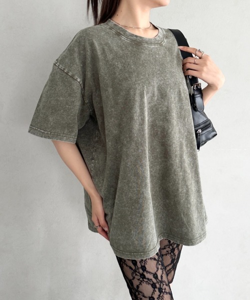 Bamm(バム)の「ヴィンテージ加工ピグメント半袖Tシャツ(Tシャツ/カットソー・レディース・グレー/ブルー/ブラック/カーキ/ベージュ・M/L/XL)」の4枚目の写真