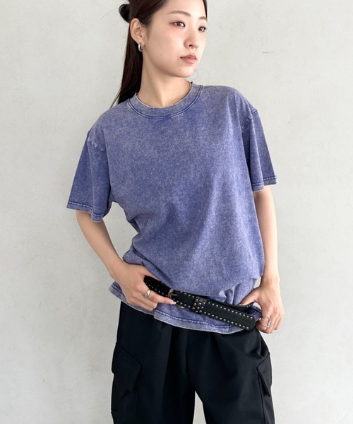Bamm(バム)の「ヴィンテージ加工ピグメント半袖Tシャツ(Tシャツ/カットソー・レディース・グレー/ブルー/ブラック/カーキ/ベージュ・M/L/XL)」の5枚目の写真