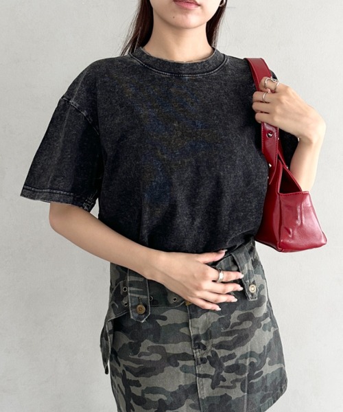 Bamm(バム)の「ヴィンテージ加工ピグメント半袖Tシャツ(Tシャツ/カットソー・レディース・グレー/ブルー/ブラック/カーキ/ベージュ・M/L/XL)」の1枚目の写真