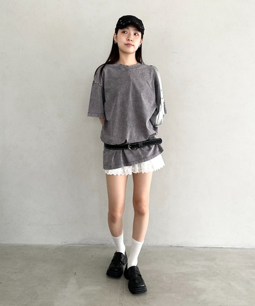 Bamm(バム)の「ヴィンテージ加工ピグメント半袖Tシャツ(Tシャツ/カットソー・レディース・グレー/ブルー/ブラック/カーキ/ベージュ・M/L/XL)」の14枚目の写真