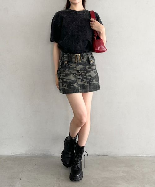 Bamm(バム)の「ヴィンテージ加工ピグメント半袖Tシャツ(Tシャツ/カットソー・レディース・グレー/ブルー/ブラック/カーキ/ベージュ・M/L/XL)」の7枚目の写真