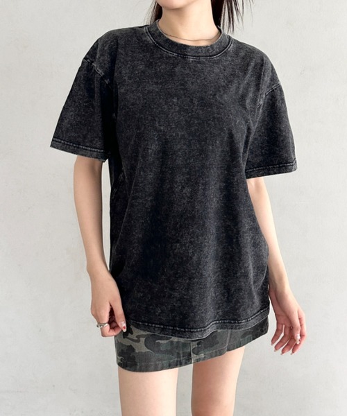 Bamm(バム)の「ヴィンテージ加工ピグメント半袖Tシャツ(Tシャツ/カットソー・レディース・グレー/ブルー/ブラック/カーキ/ベージュ・M/L/XL)」の11枚目の写真