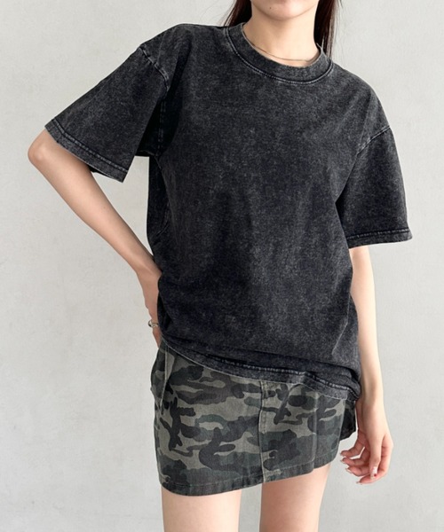Bamm(バム)の「ヴィンテージ加工ピグメント半袖Tシャツ(Tシャツ/カットソー・レディース・グレー/ブルー/ブラック/カーキ/ベージュ・M/L/XL)」の12枚目の写真