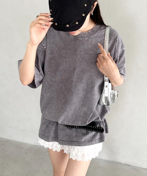 Bamm(バム)の「ヴィンテージ加工ピグメント半袖Tシャツ(Tシャツ/カットソー・レディース・グレー/ブルー/ブラック/カーキ/ベージュ・M/L/XL)」の13枚目の写真