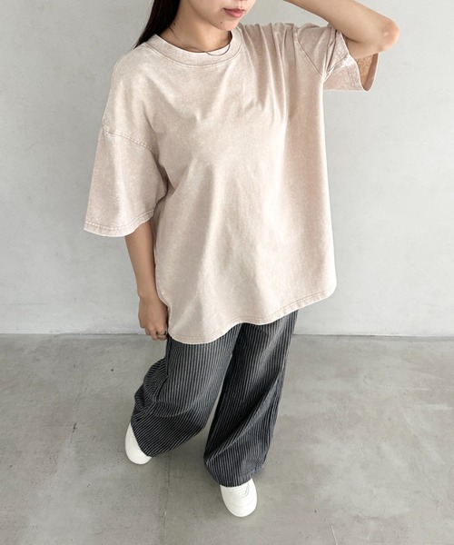 Bamm(バム)の「ヴィンテージ加工ピグメント半袖Tシャツ(Tシャツ/カットソー・レディース・グレー/ブルー/ブラック/カーキ/ベージュ・M/L/XL)」の22枚目の写真