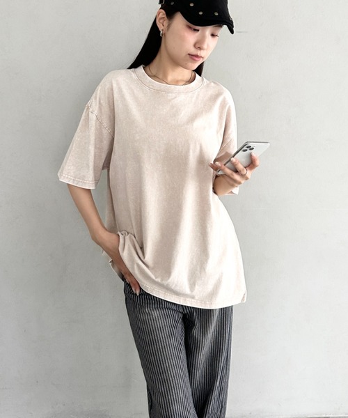 Bamm(バム)の「ヴィンテージ加工ピグメント半袖Tシャツ(Tシャツ/カットソー・レディース・グレー/ブルー/ブラック/カーキ/ベージュ・M/L/XL)」の20枚目の写真