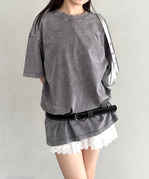 Bamm(バム)の「ヴィンテージ加工ピグメント半袖Tシャツ(Tシャツ/カットソー・レディース・グレー/ブルー/ブラック/カーキ/ベージュ・M/L/XL)」の18枚目の写真