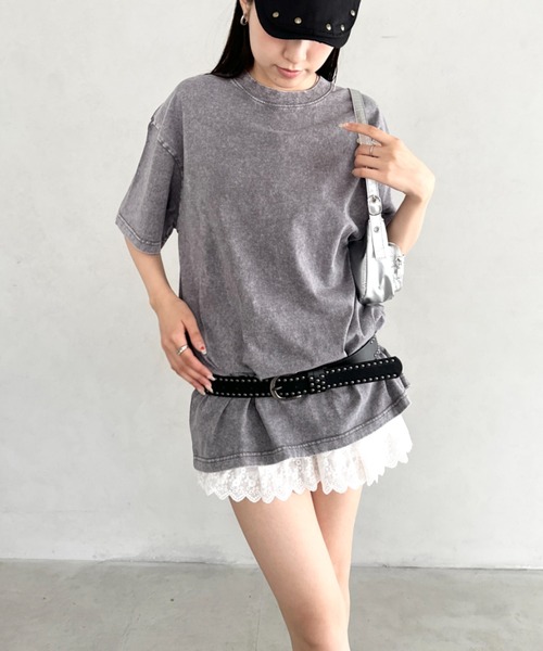 Bamm(バム)の「ヴィンテージ加工ピグメント半袖Tシャツ(Tシャツ/カットソー・レディース・グレー/ブルー/ブラック/カーキ/ベージュ・M/L/XL)」の16枚目の写真