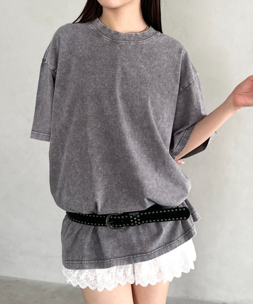 Bamm(バム)の「ヴィンテージ加工ピグメント半袖Tシャツ(Tシャツ/カットソー・レディース・グレー/ブルー/ブラック/カーキ/ベージュ・M/L/XL)」の15枚目の写真