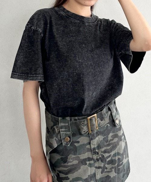 Bamm(バム)の「ヴィンテージ加工ピグメント半袖Tシャツ(Tシャツ/カットソー・レディース・グレー/ブルー/ブラック/カーキ/ベージュ・M/L/XL)」の6枚目の写真