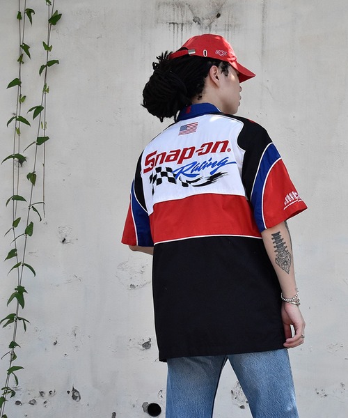 USED】Y2K SNAP-ON レーシング ボタンダウンシャツ（シャツ