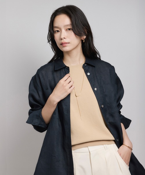 ROPE'(ロペ)の「ヨーロピアンリネンレギュラーシャツ/イージーケア(シャツ/ブラウス・レディース・ブラック/ネイビー/ブラウン/オフホワイト・FREE)」の5枚目の写真