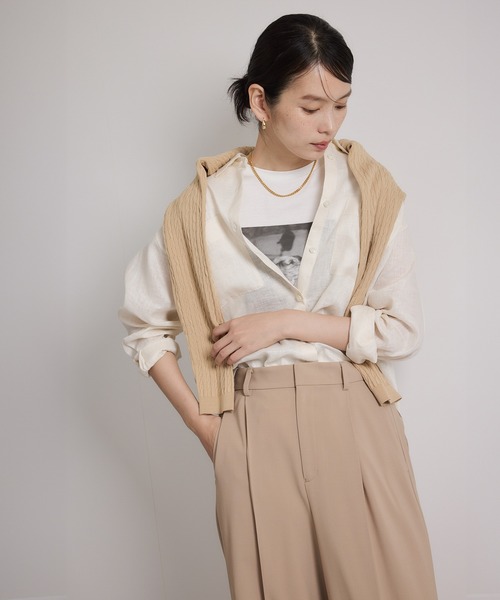 ROPE'(ロペ)の「ヨーロピアンリネンレギュラーシャツ/イージーケア(シャツ/ブラウス・レディース・ブラック/ネイビー/ブラウン/オフホワイト・FREE)」の9枚目の写真