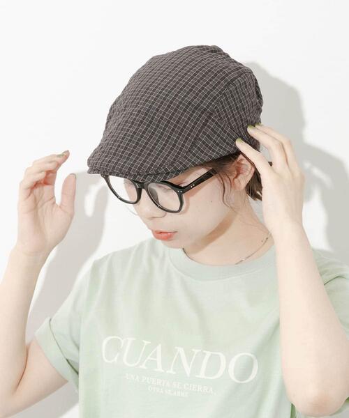 SMELLY（スメリー）の「ドロストチェックハンチング（ハンチング/ベレー帽・レディース・ブラウン/グレー・-）」の2枚目の写真