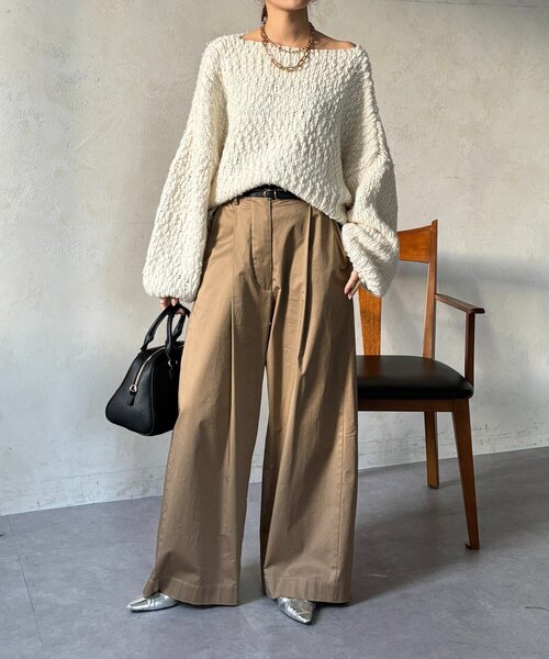 DouDou（ドゥドゥ）の「ストレッチサテンバレルパンツ（その他パンツ・レディース・ベージュ/ブラック・FREE/TM）」の12枚目の写真