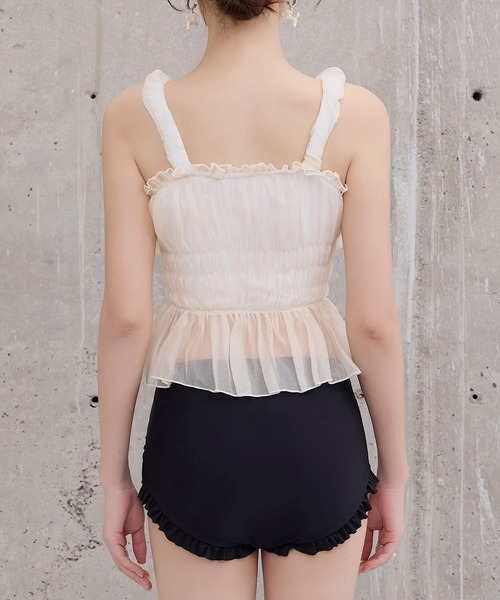 TeddyShop（テディショップ）の「【脚長ハイウエスト】レディース水着 異素材MIX ビスチェ風  シャイニー チュール ペプラム フリル ビキニ 上下2点セット（水着・レディース・ブラウン/ホワイト×ブラック/カーキ/ブラック・S/M/L）」の19枚目の写真