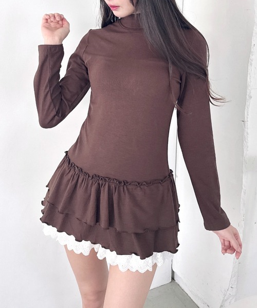 セール】裾フリルティアードハイネックトップス（Tシャツ/カットソー