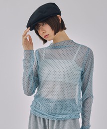 【Unblend】ドット柄シアー長袖トップス