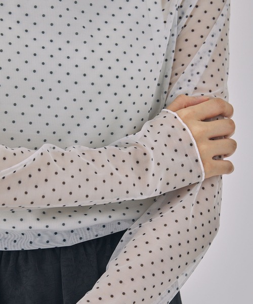 Unblend（アンブレンド）の「【Unblend】ドット柄シアー長袖トップス（Tシャツ/カットソー・レディース・ライトブルー/ブラック/オフホワイト・FREE）」の21枚目の写真