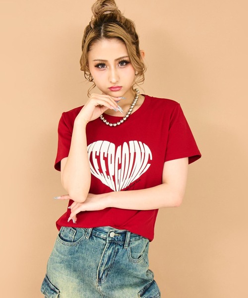 ANAP（アナップ）の「発泡 プリント ハート ロゴ タイト Tシャツ（Tシャツ/カットソー・レディース・ブラウン/ホワイト/レッド/ブラック・FREE）」の15枚目の写真