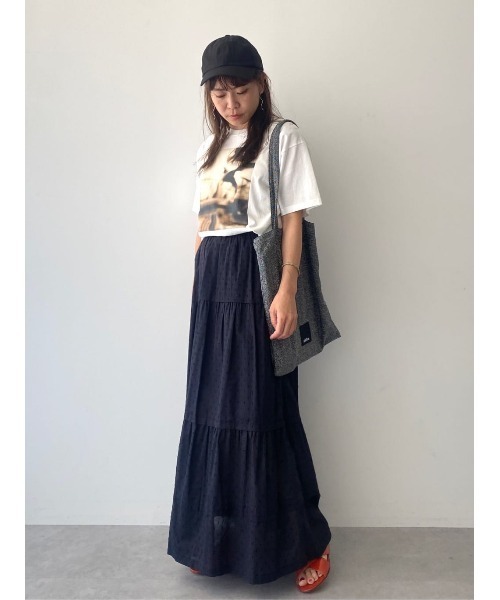 ドット刺繍ティアードスカート さらっとした着心地】ドット刺繍ティアードスカート | La