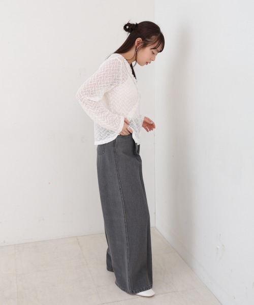 Bab(バブ)の「レースフリルシアーロングTシャツ(Tシャツ/カットソー・レディース・ブラック/オフホワイト・M)」の4枚目の写真