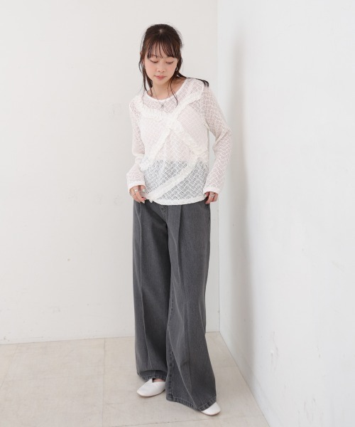 Bab(バブ)の「レースフリルシアーロングTシャツ(Tシャツ/カットソー・レディース・ブラック/オフホワイト・M)」の9枚目の写真
