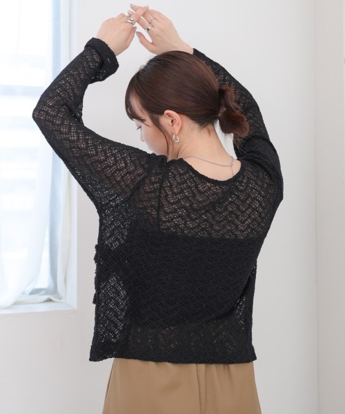 Bab(バブ)の「レースフリルシアーロングTシャツ(Tシャツ/カットソー・レディース・ブラック/オフホワイト・M)」の15枚目の写真