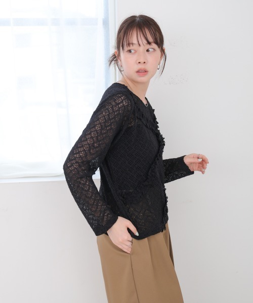 Bab(バブ)の「レースフリルシアーロングTシャツ(Tシャツ/カットソー・レディース・ブラック/オフホワイト・M)」の20枚目の写真