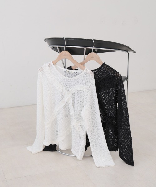 Bab(バブ)の「レースフリルシアーロングTシャツ(Tシャツ/カットソー・レディース・ブラック/オフホワイト・M)」の22枚目の写真