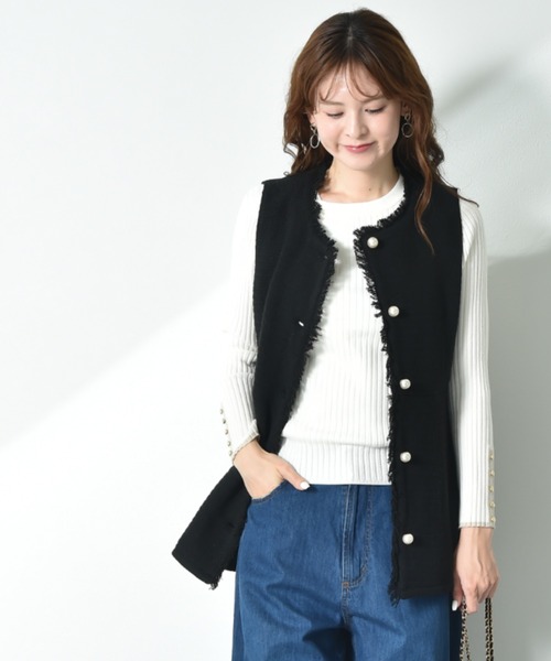 INTERPLANET（インタープラネット）の「ツイードペプラムパールボタンジレ（その他アウター・レディース・ブラック系その他/オフホワイト/ブラック・FREE）」の4枚目の写真