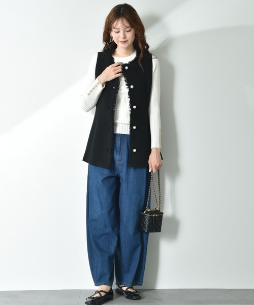 INTERPLANET（インタープラネット）の「ツイードペプラムパールボタンジレ（その他アウター・レディース・ブラック系その他/オフホワイト/ブラック・FREE）」の5枚目の写真