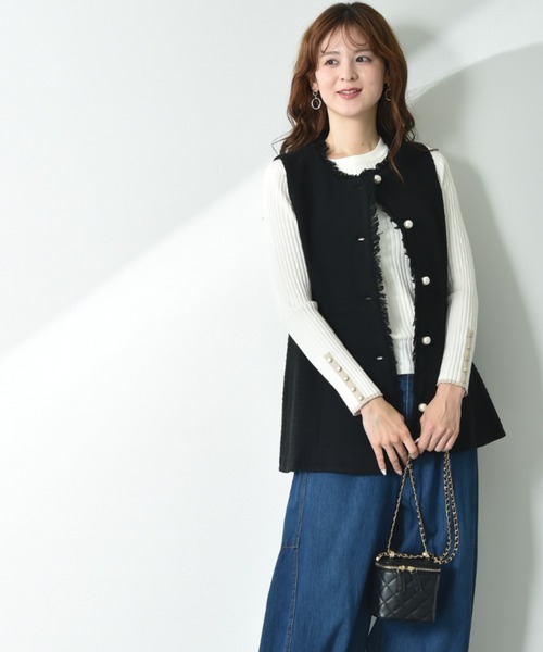 INTERPLANET（インタープラネット）の「ツイードペプラムパールボタンジレ（その他アウター・レディース・ブラック系その他/オフホワイト/ブラック・FREE）」の6枚目の写真