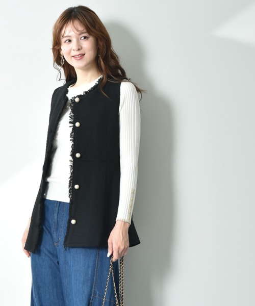 INTERPLANET（インタープラネット）の「ツイードペプラムパールボタンジレ（その他アウター・レディース・ブラック系その他/オフホワイト/ブラック・FREE）」の7枚目の写真