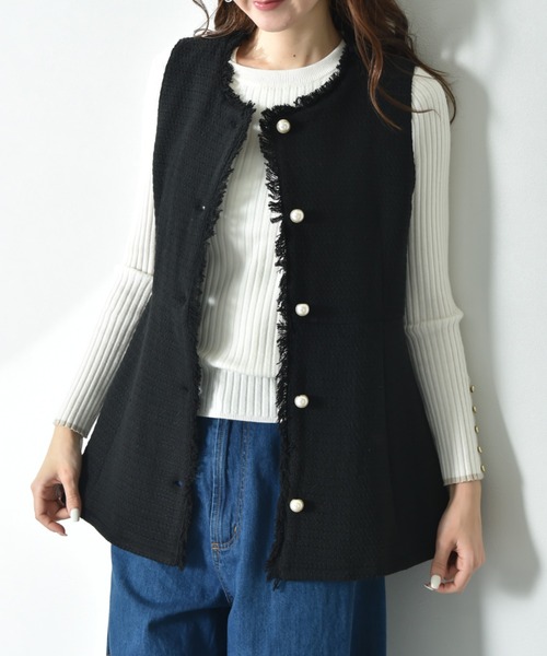 INTERPLANET（インタープラネット）の「ツイードペプラムパールボタンジレ（その他アウター・レディース・ブラック系その他/オフホワイト/ブラック・FREE）」の8枚目の写真