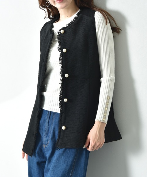 INTERPLANET（インタープラネット）の「ツイードペプラムパールボタンジレ（その他アウター・レディース・ブラック系その他/オフホワイト/ブラック・FREE）」の11枚目の写真