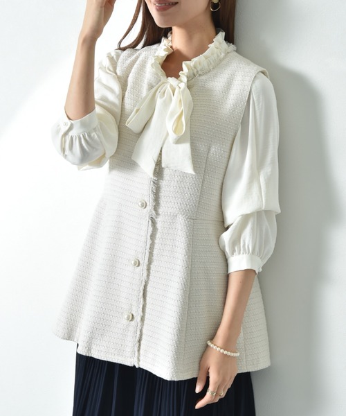 INTERPLANET（インタープラネット）の「ツイードペプラムパールボタンジレ（その他アウター・レディース・ブラック系その他/オフホワイト/ブラック・FREE）」の14枚目の写真