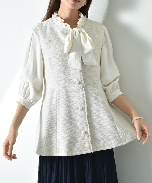 INTERPLANET（インタープラネット）の「ツイードペプラムパールボタンジレ（その他アウター・レディース・ブラック系その他/オフホワイト/ブラック・FREE）」の15枚目の写真