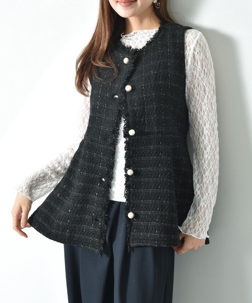 INTERPLANET（インタープラネット）の「ツイードペプラムパールボタンジレ（その他アウター・レディース・ブラック系その他/オフホワイト/ブラック・FREE）」の22枚目の写真