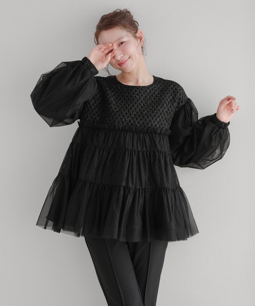 Fit more(フィットモア)の「ジャガード切替チュールトップス(その他トップス・レディース・ブラック/ベージュ/ホワイト・FREE)」の8枚目の写真