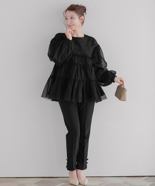 Fit more(フィットモア)の「ジャガード切替チュールトップス(その他トップス・レディース・ブラック/ベージュ/ホワイト・FREE)」の10枚目の写真