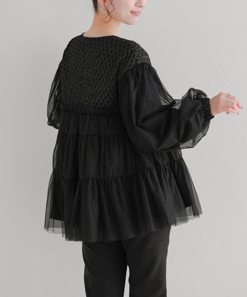 Fit more(フィットモア)の「ジャガード切替チュールトップス(その他トップス・レディース・ブラック/ベージュ/ホワイト・FREE)」の11枚目の写真