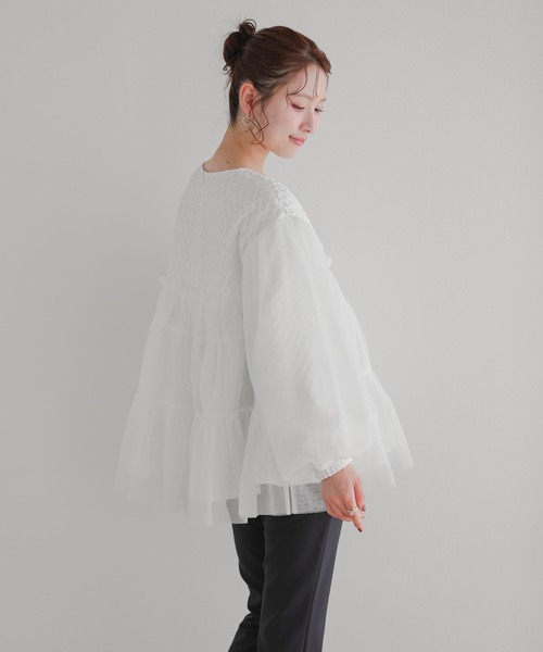 Fit more(フィットモア)の「ジャガード切替チュールトップス(その他トップス・レディース・ブラック/ベージュ/ホワイト・FREE)」の12枚目の写真