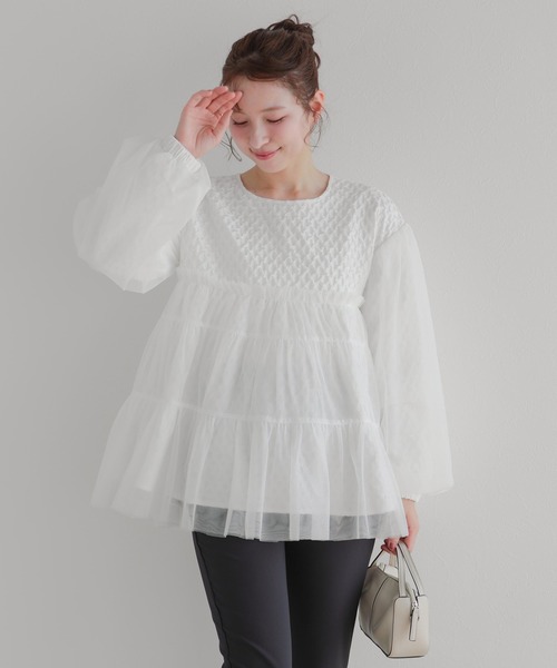 Fit more(フィットモア)の「ジャガード切替チュールトップス(その他トップス・レディース・ブラック/ベージュ/ホワイト・FREE)」の13枚目の写真
