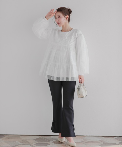Fit more(フィットモア)の「ジャガード切替チュールトップス(その他トップス・レディース・ブラック/ベージュ/ホワイト・FREE)」の14枚目の写真